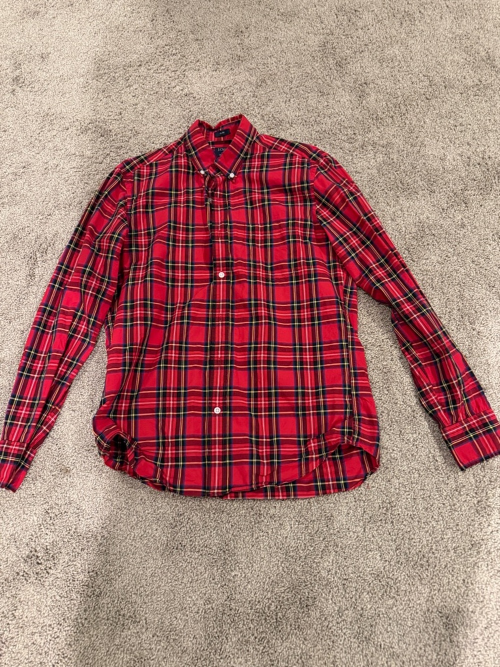 J. Crew Red Plaid Button-Down Shirt with Black and Yellow Accents